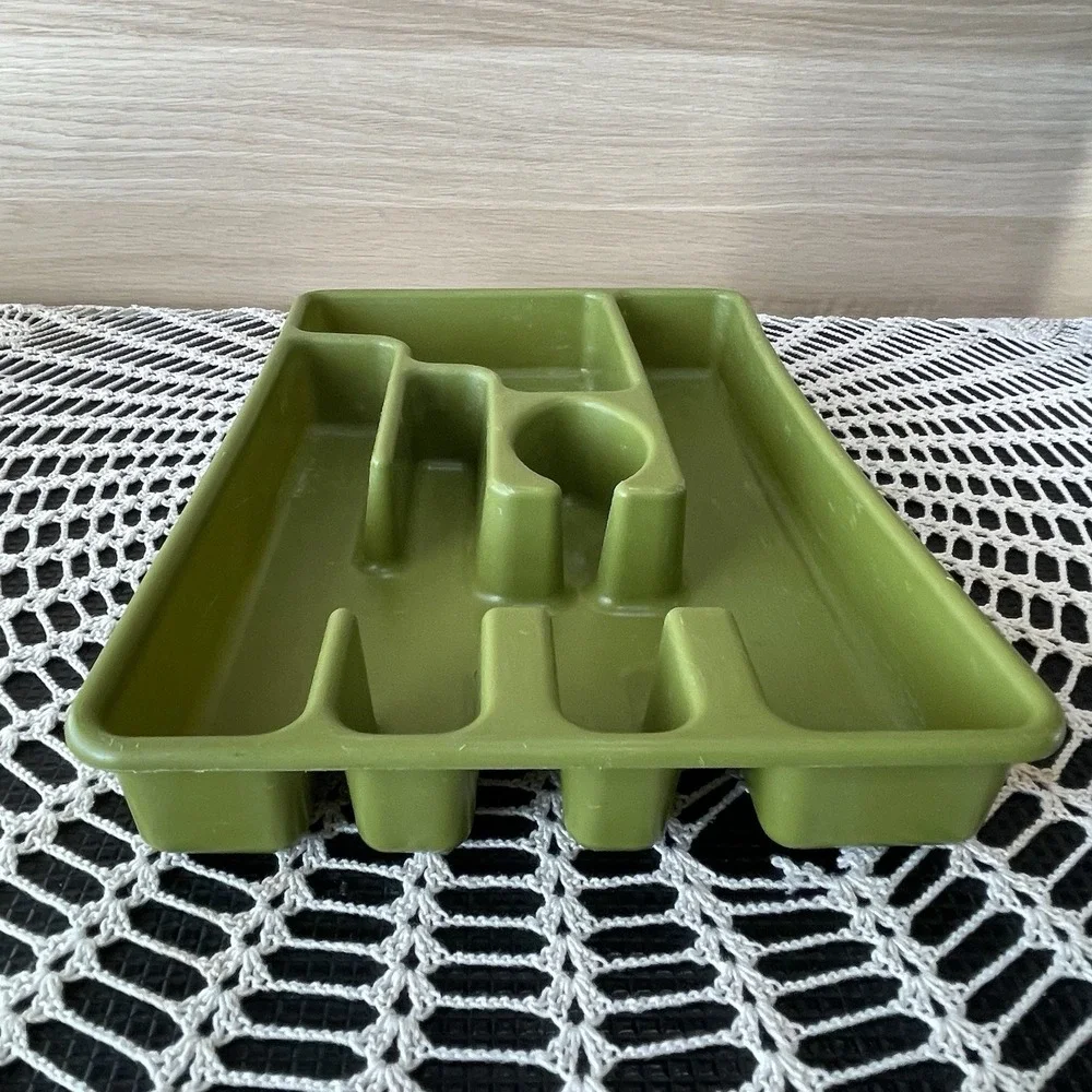Vintage Rubbermaid Silverware Flatware Utensil Holder Tray 2921 Avocado Green